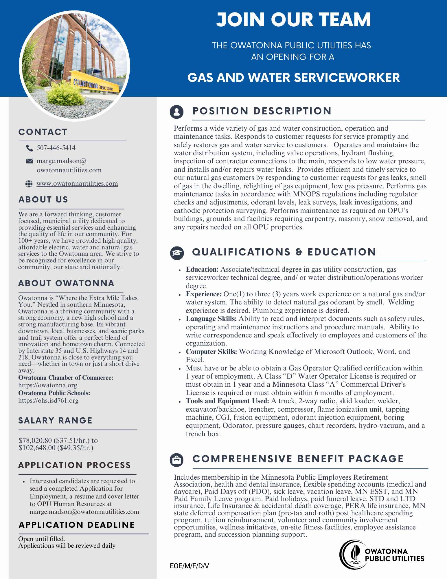 Employment ad- Gas and Water Serviceworker.